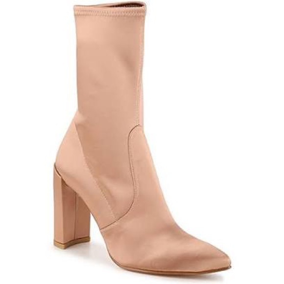 Stuart Weitzman “CLINGER” Boots in Blush Satin - Picture 1 of 5